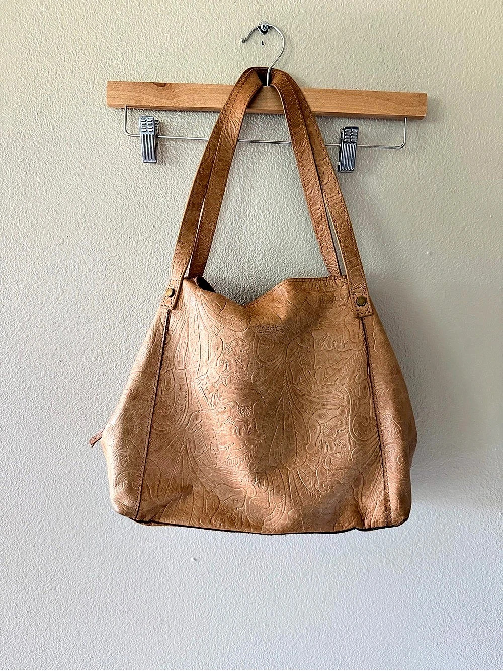 American Leather Co. Liberty Shopper Embossed Soft Leather Floral Shoulder Tote